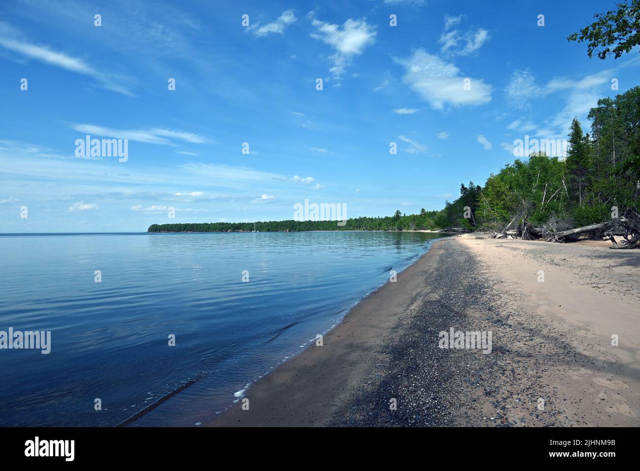 A protected beach on Sand Island in the Apostle Islands National Lakeshore in Lake Superior. Stock Photo