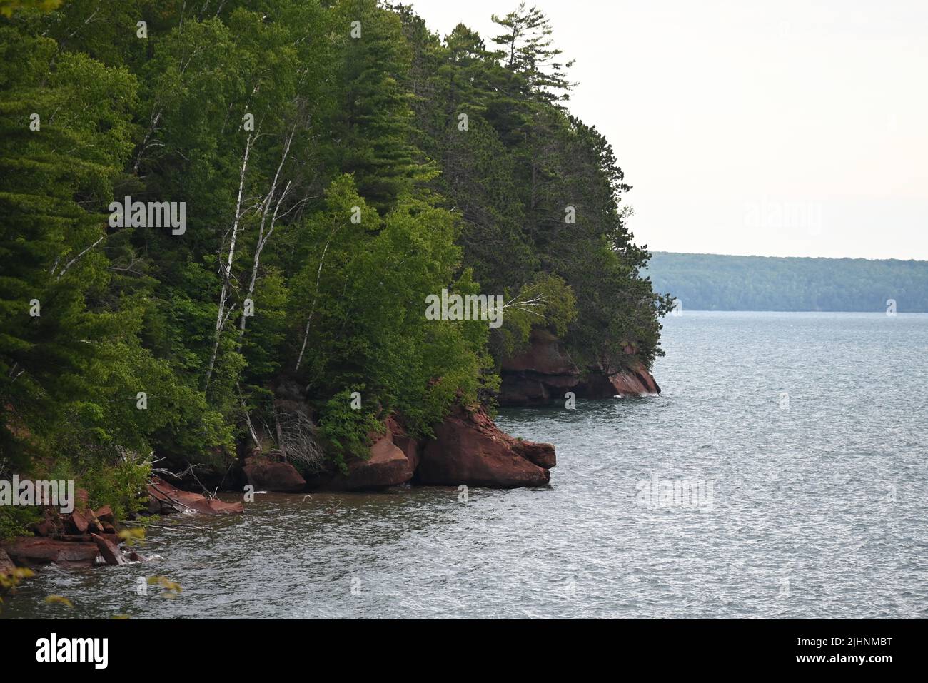 The rocky shoreline on Oak Island in the Apostle Island National