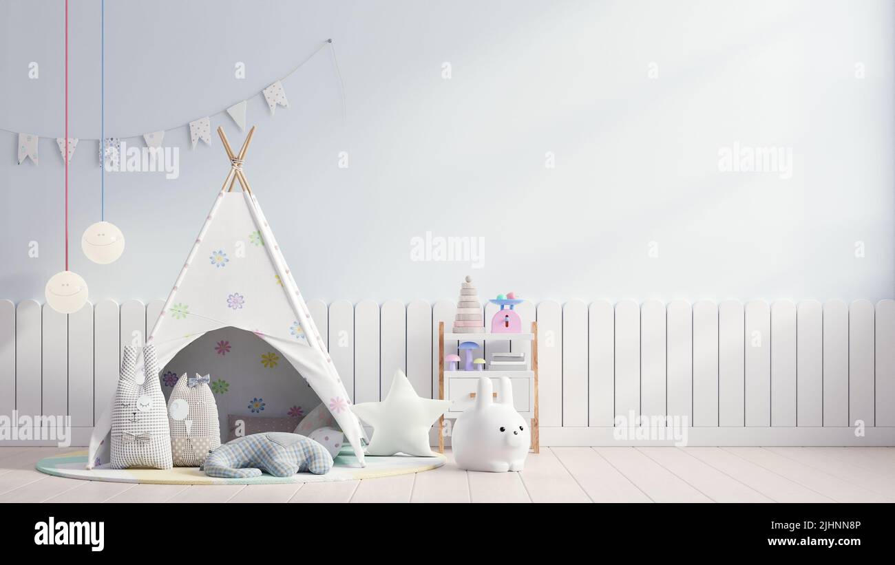 Mockup wall in the children's room,bedroom interior on wall blue color