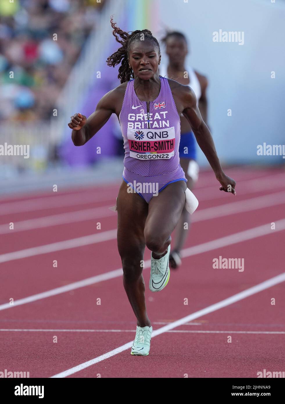 Great Britain's Dina Asher-Smith during the Womens 200m Semi-Final on day five of the World Athletics Championships at Hayward Field, University of Oregon in the United States. Picture date: Tuesday July 19, 2022. Stock Photo