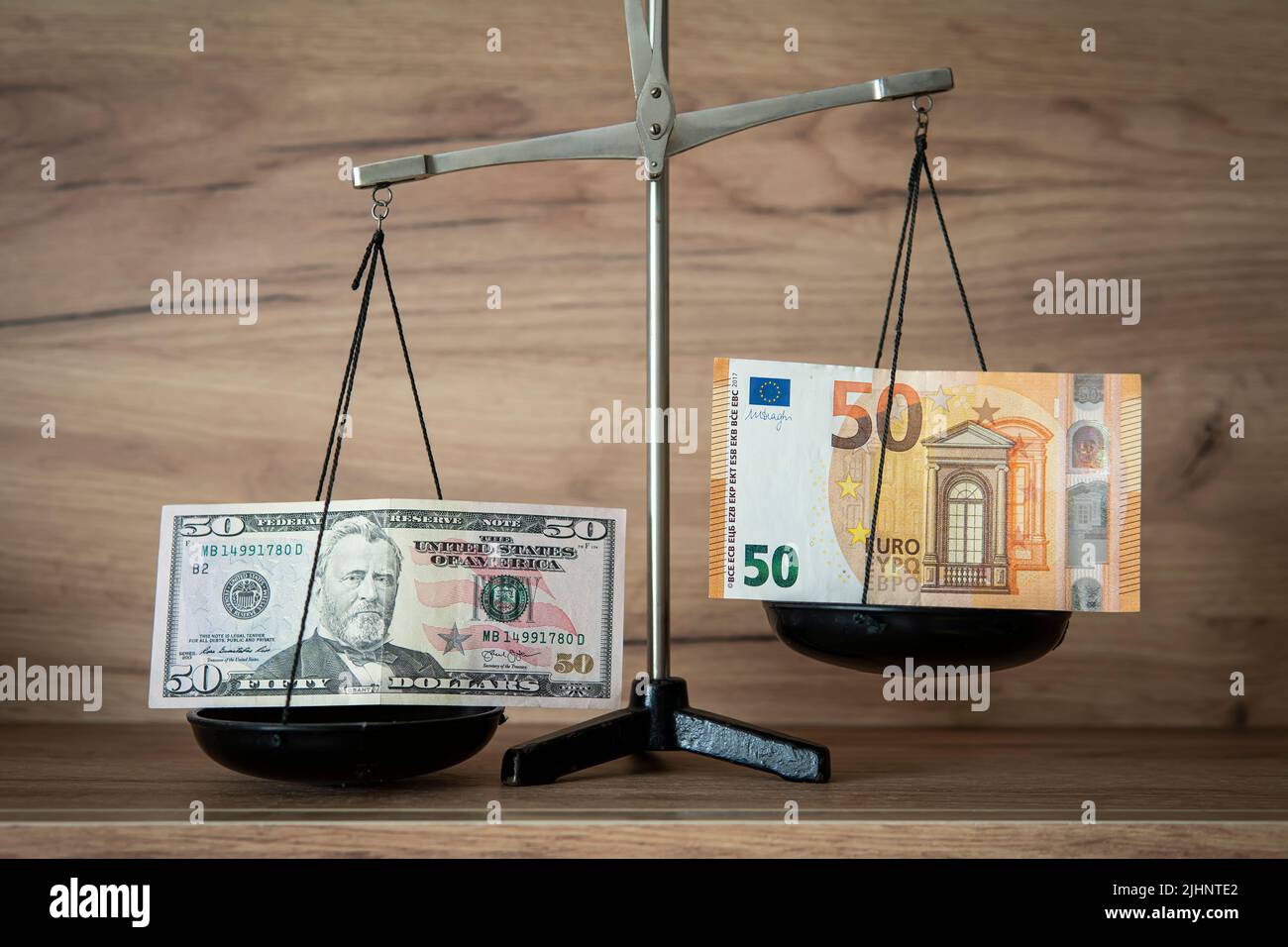 dollar and euro on scales. concept of inequality of exchange rates of