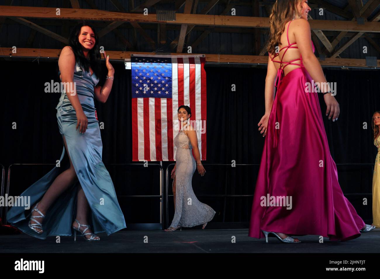 Women compete in a beauty pageant at the 2022 Saratoga County Fair in Ballston Spa, New York, U.S., July 19, 2022. REUTERS/Shannon Stapleton Stock Photo