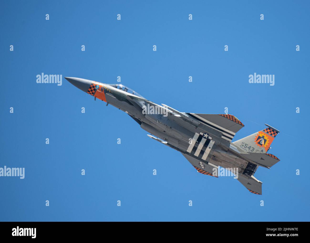 A U.S. Air Force F15 Eagle flies over Klamath Falls, Oregon, June 25