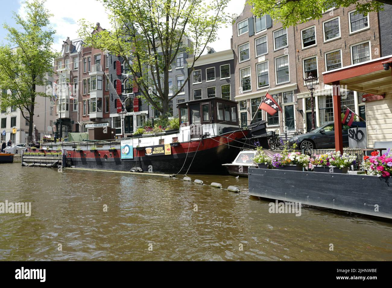 Barges at Prinsengracht in Amsterdam Stock Photo