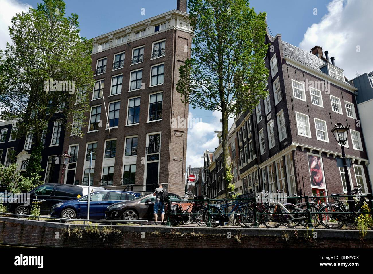 Leaning houses at Prinsengracht in Amsterdam Stock Photo