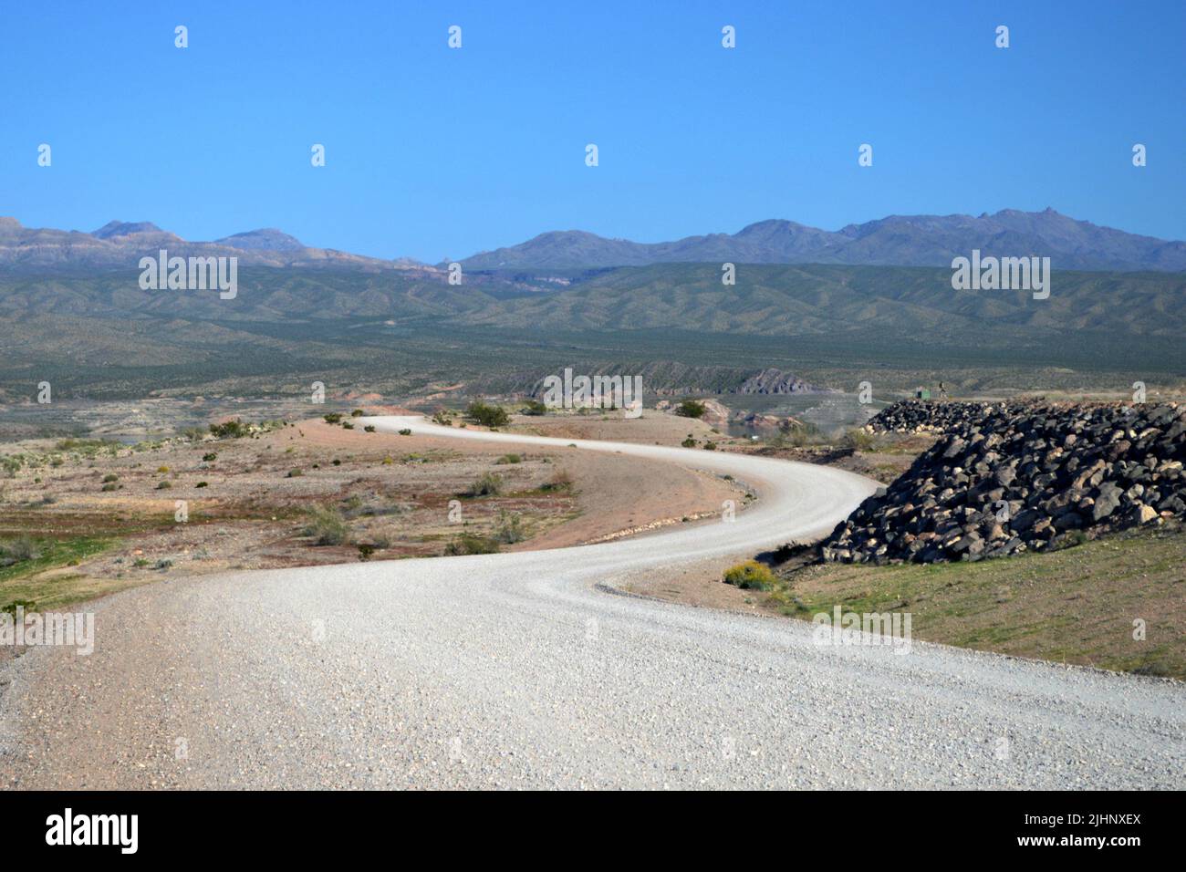 October 18 2020 Echo Bay Nevada USA. The lonely winding desert road at Echo Bay Clark County Nevada. Stock Photo