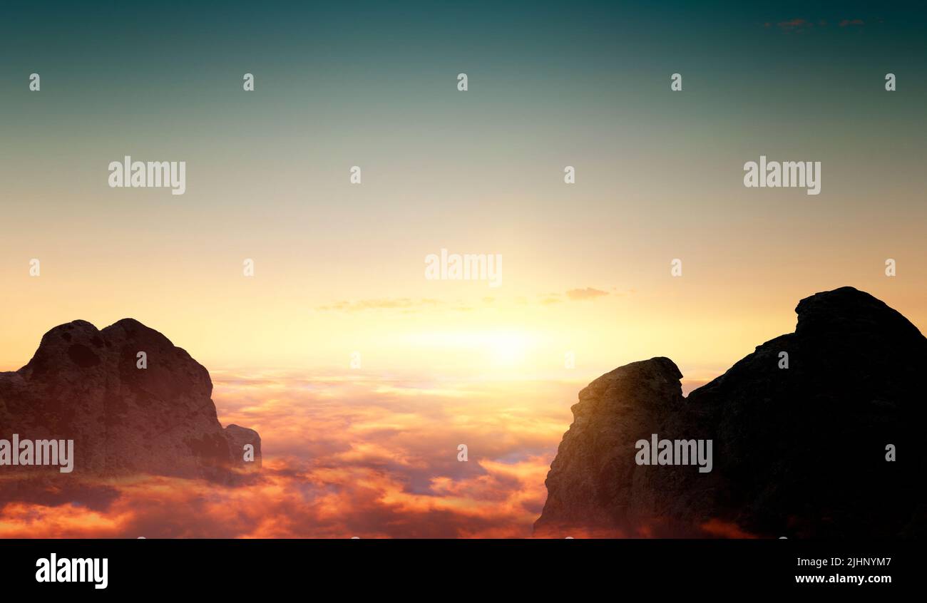 Sunset panorama above the clouds Stock Photo - Alamy