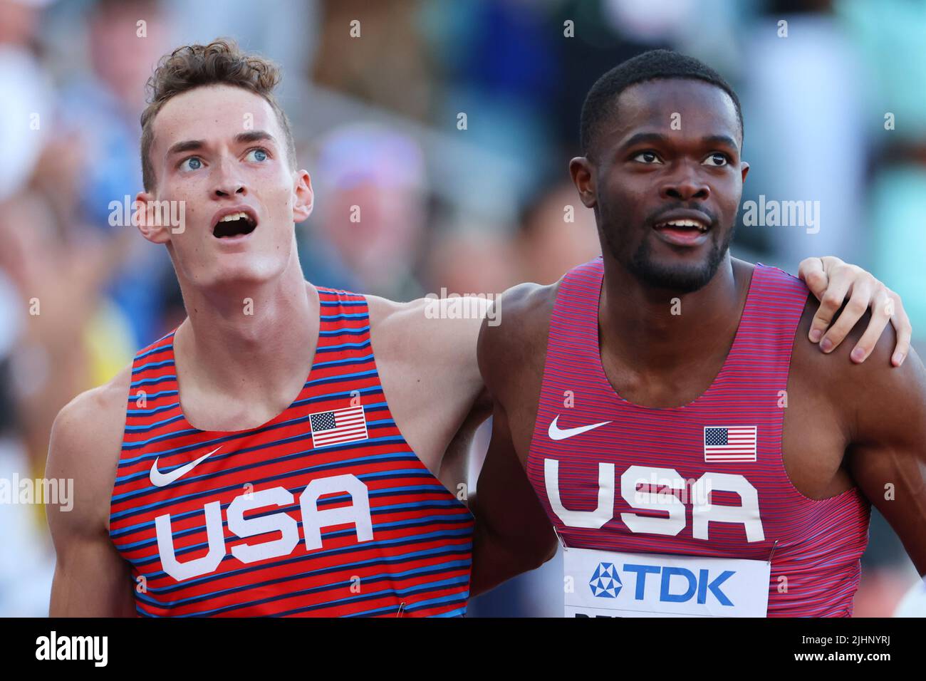 Hayward Field, Eugene, Oregon, USA. 19th July, 2022. (L-R) Trevor Bassitt, Rai Benjamin (USA), JULY 19, 2022 - Athletics : IAAF World Championships Oregon 2022 Men's 400mH Final at Hayward Field, Eugene, Oregon, USA. Credit: Yohei Osada/AFLO SPORT/Alamy Live News Stock Photo
