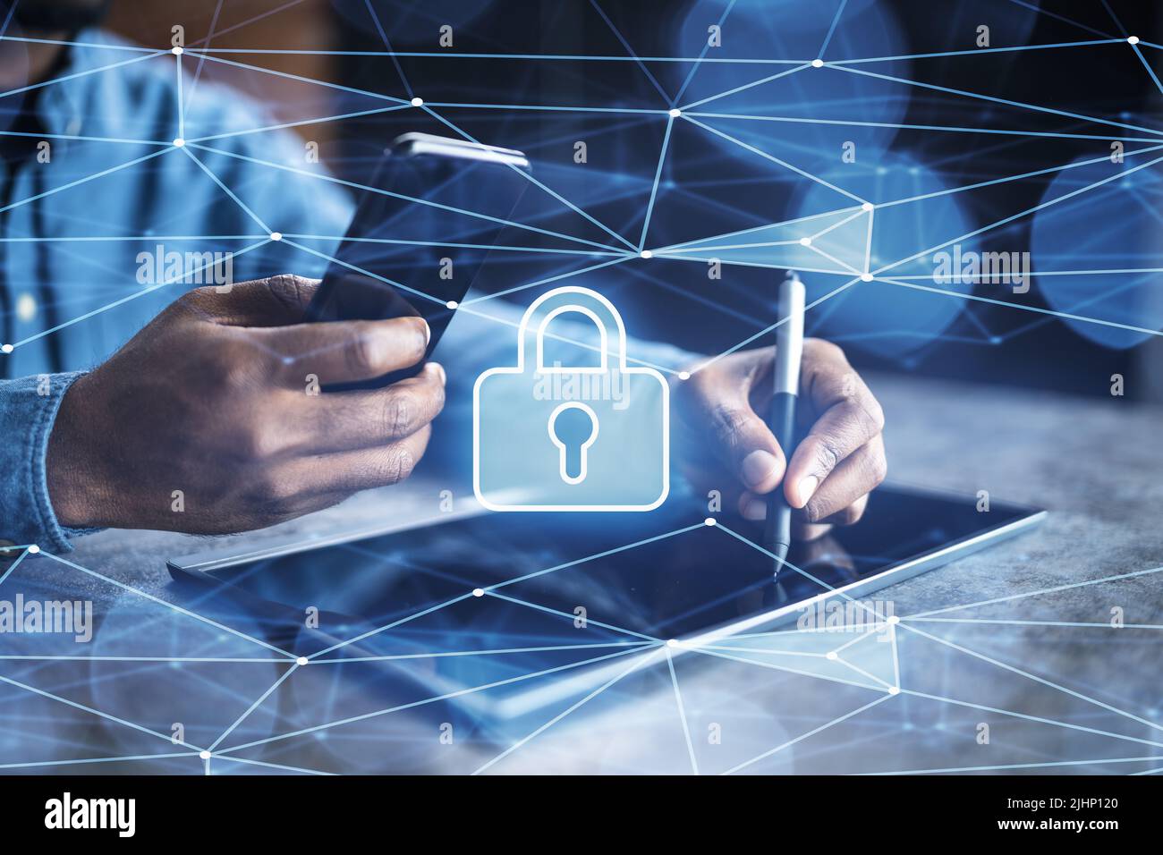 Computer Cyber Security. Digital Information Lock Icon Stock Photo