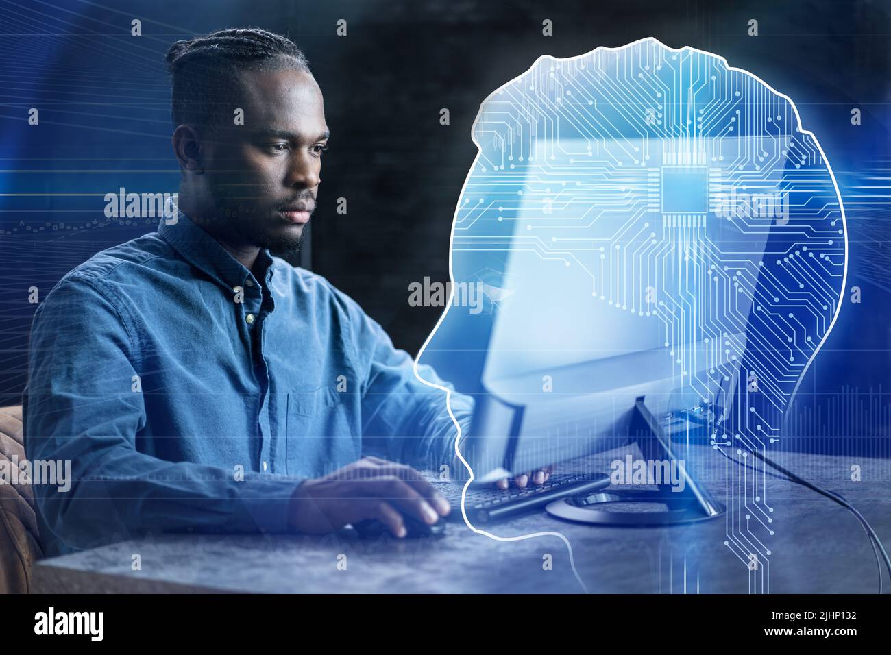 Financial Data Analyst Using AI Technology And Machine Learning Stock Photo