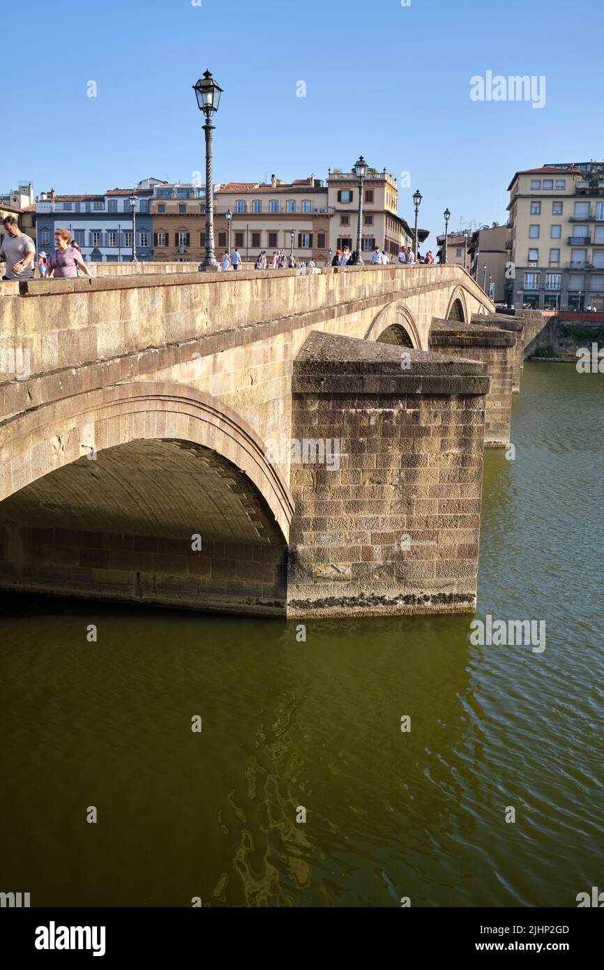 Ponte Santa Trinita Bridge and the River Arno in Florence Italy Stock Photo