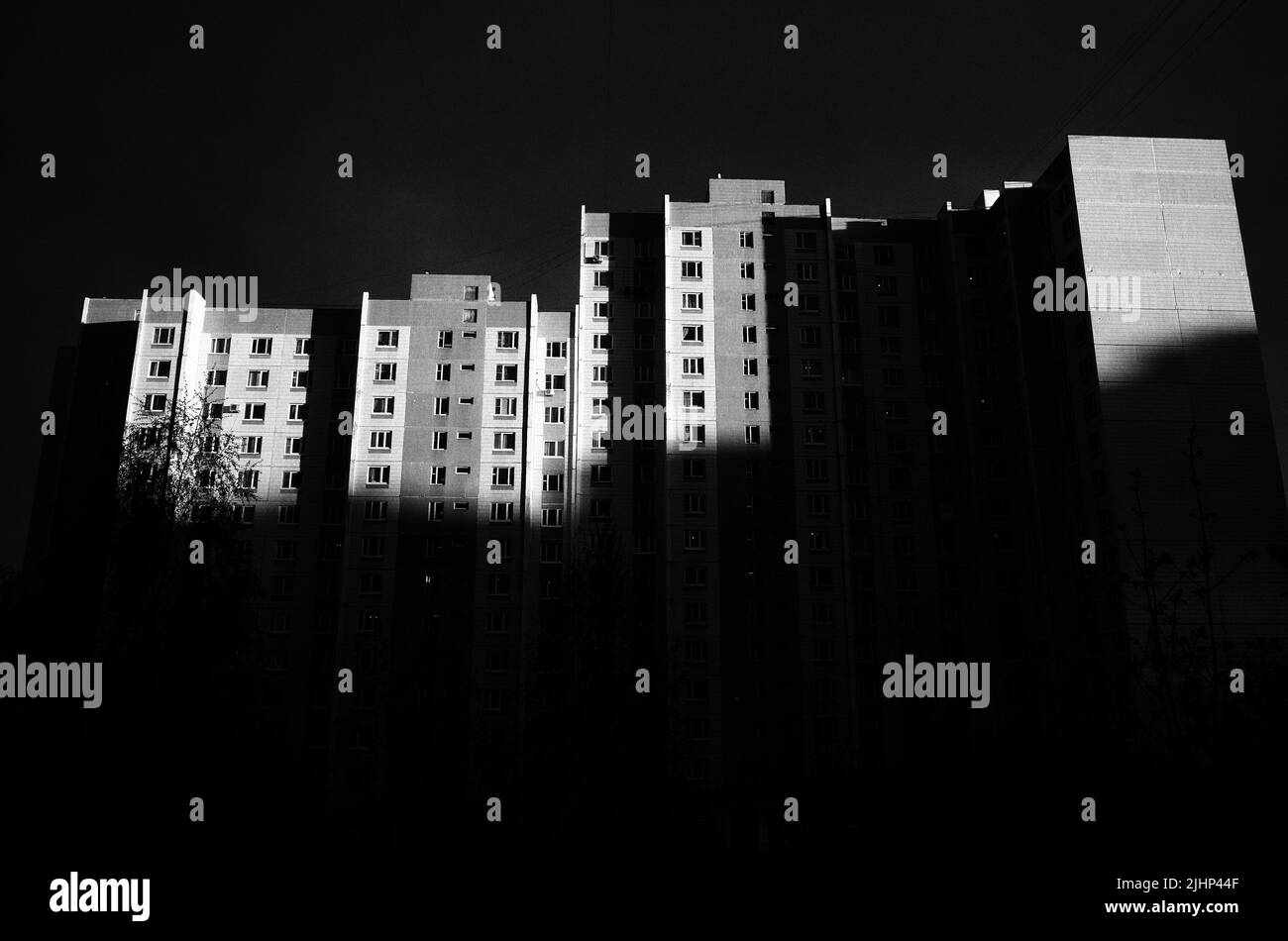 Black and white photograph of a residential building Stock Photo