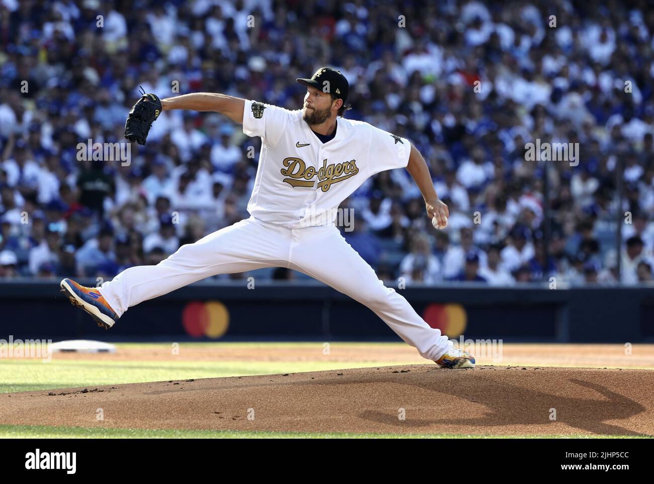 Dodger Stadium, Los Angeles, July 19, 2022, The National League's starting  pitcher Clayton Kershaw of the Los Angeles Dodgers throws a pitch in the  MLB All-Star baseball game against the American League