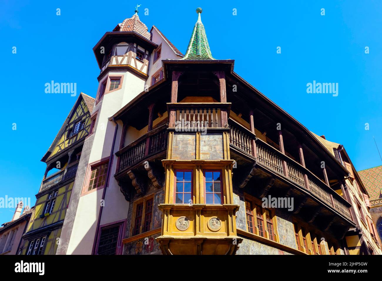Maison Pfister is corner house divided from the 15th century, located at 11, rue des Marchands. Colmar, Alsace, France. Stock Photo