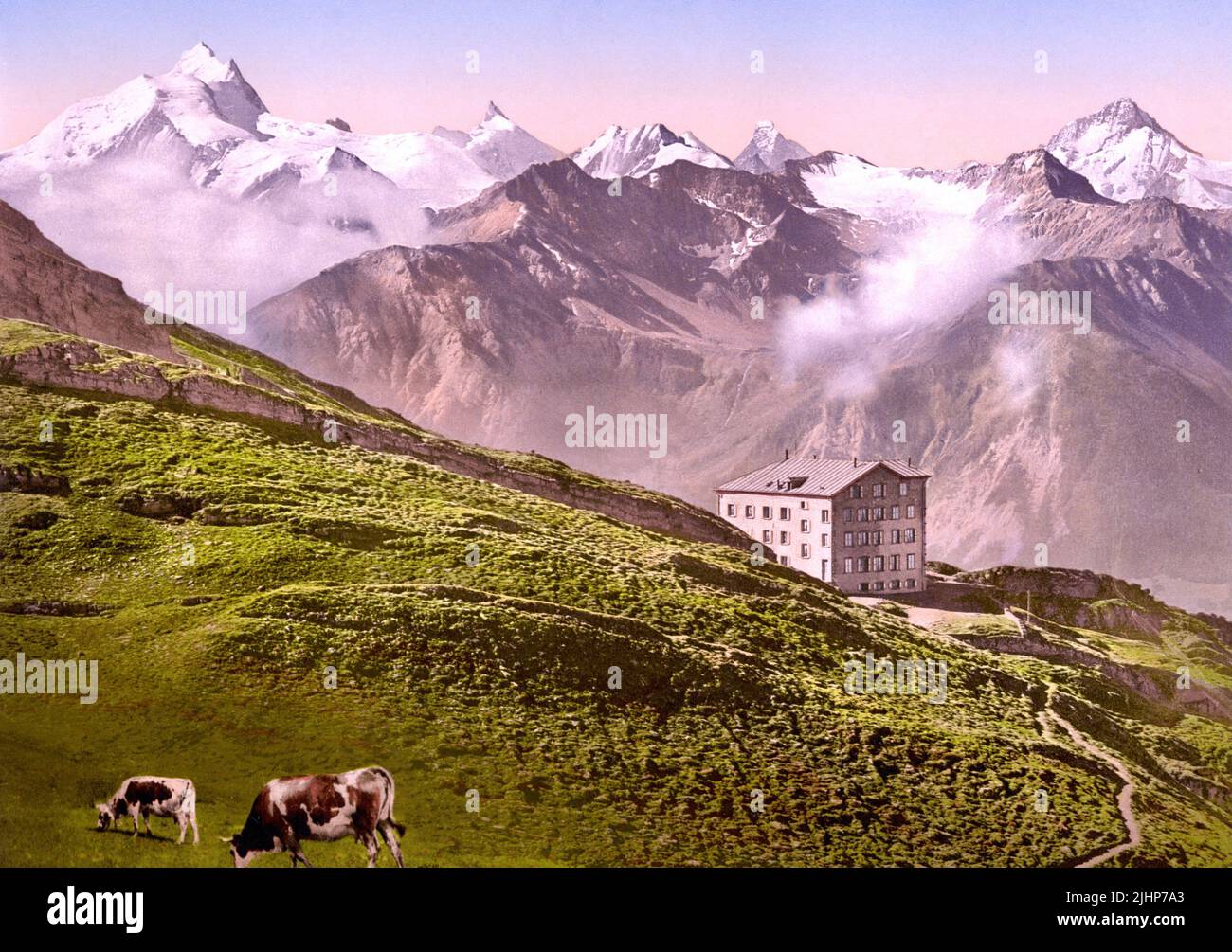 Leukerbad and Torrenthorn, Valais, Switzerland 1890. Stock Photo