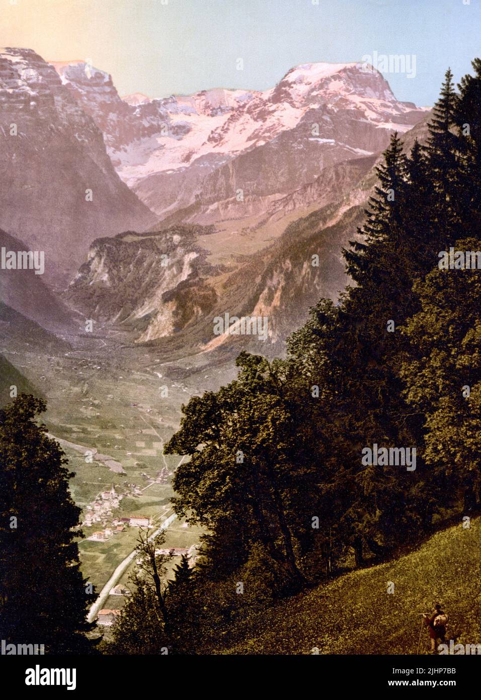 Linth Valley and Mount Tödi, Linthal, Glarus, Switzerland 1890. Stock Photo