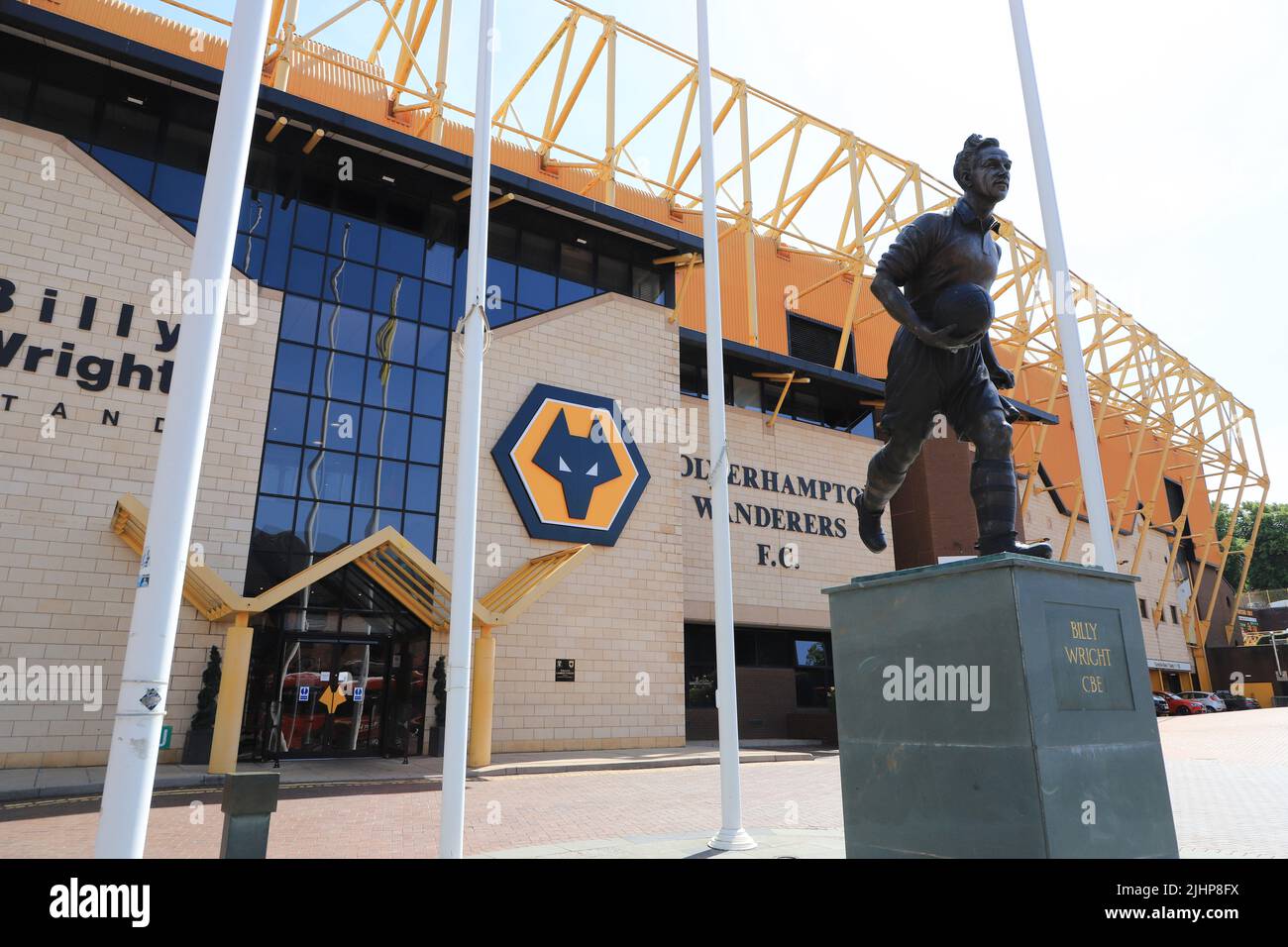 The Billy Wright statue outside of the Wolverhampton Wanderers stadium in Wolvehampton in the UK Stock Photo
