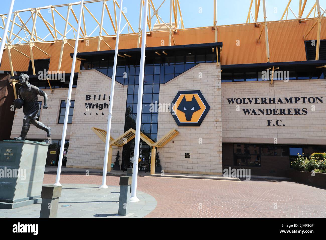 The Billy Wright statue outside of the Wolverhampton Wanderers stadium in Wolvehampton in the UK Stock Photo