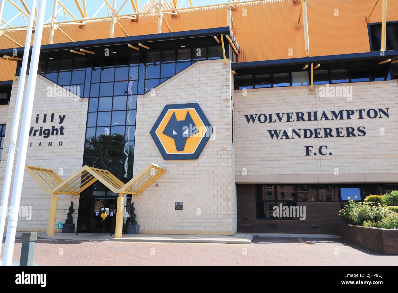 The exterior of the stadium of Premier Leaguue team Wolverhampton Wanderers in Wolverhampton in the UK Stock Photo
