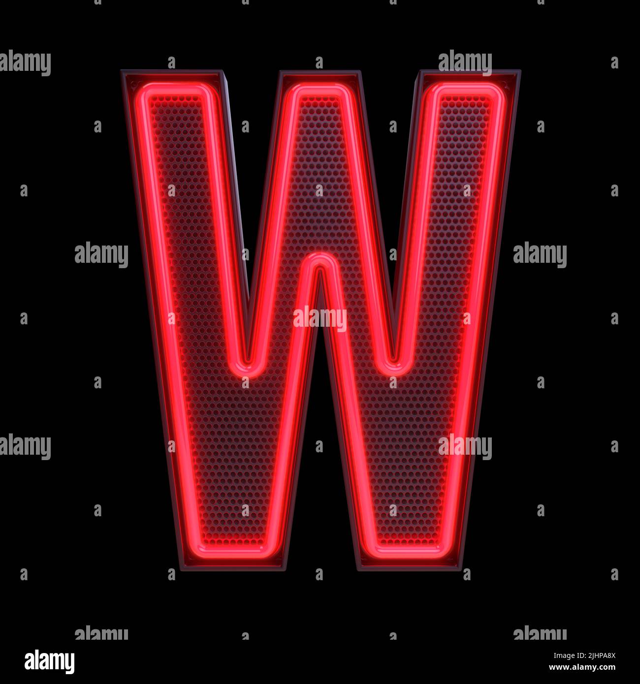 Neon retro Light Alphabet letter W isolated on a black background with Clipping Path. 3d illustration. Stock Photo