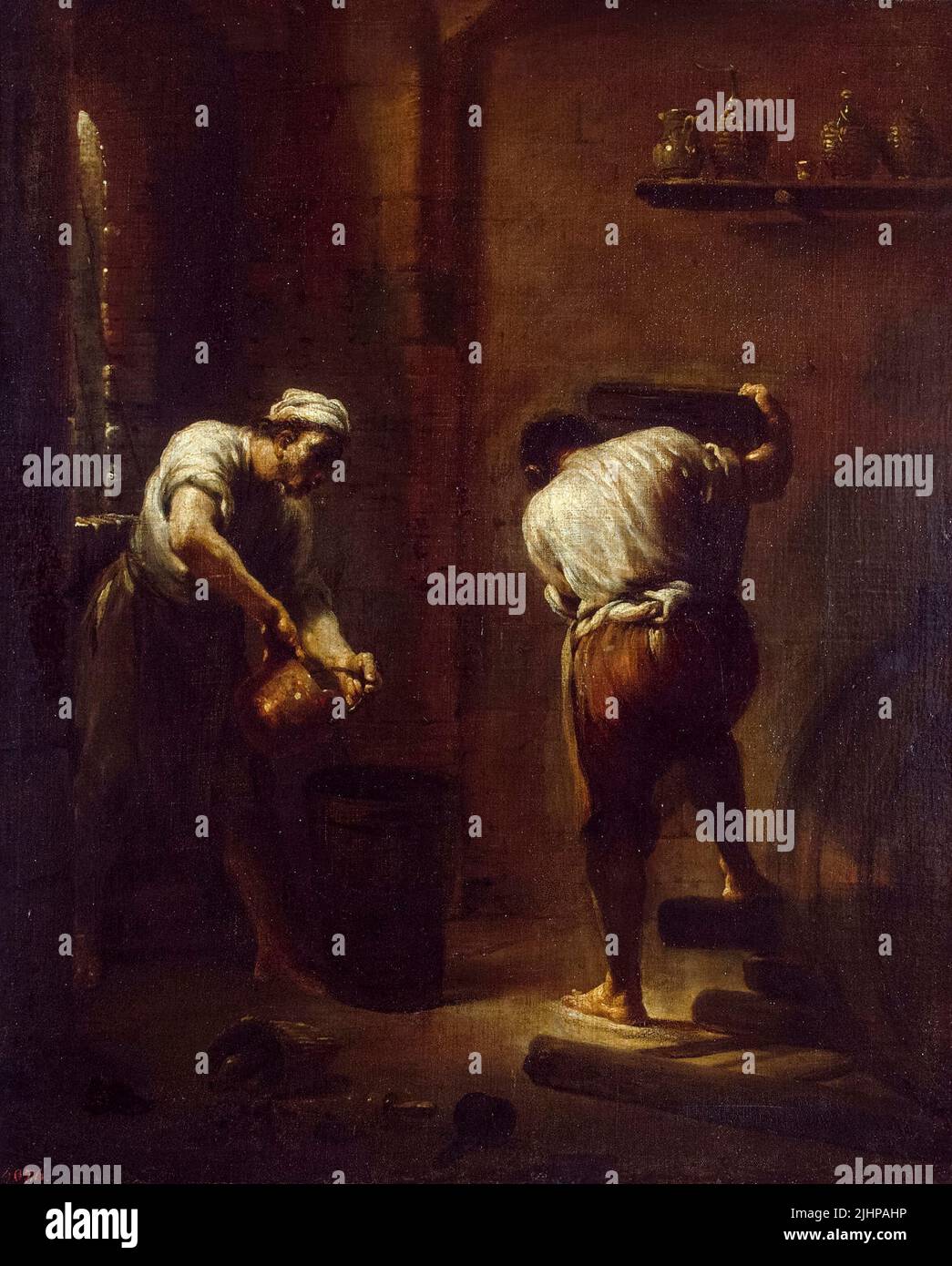 Giuseppe Maria Crespi, Scene in the Cellar, painting in oil on canvas, 1710-1715 Stock Photo