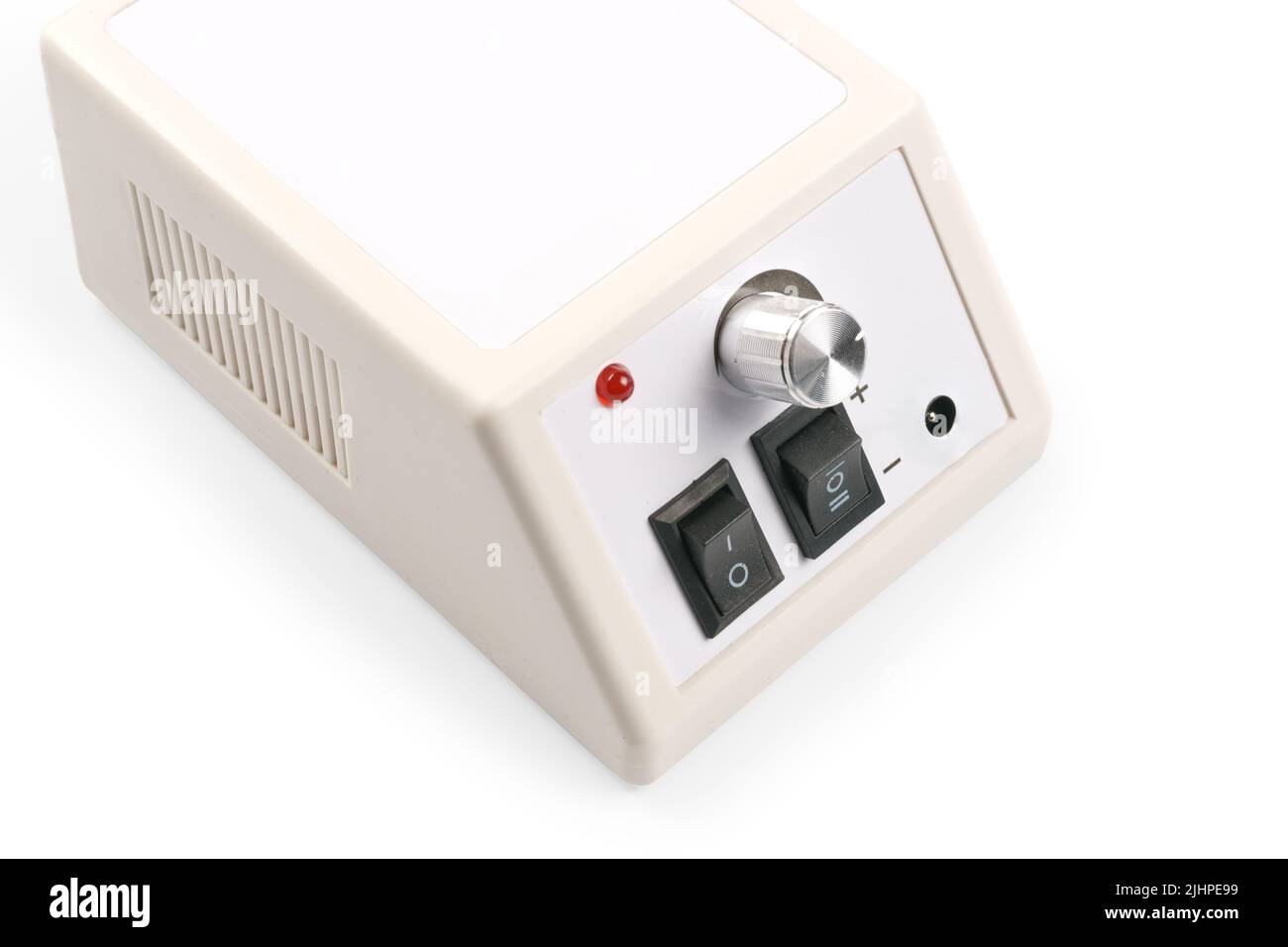 White electrical instrument with switches and indicators. Isolated on white, clipping path included Stock Photo