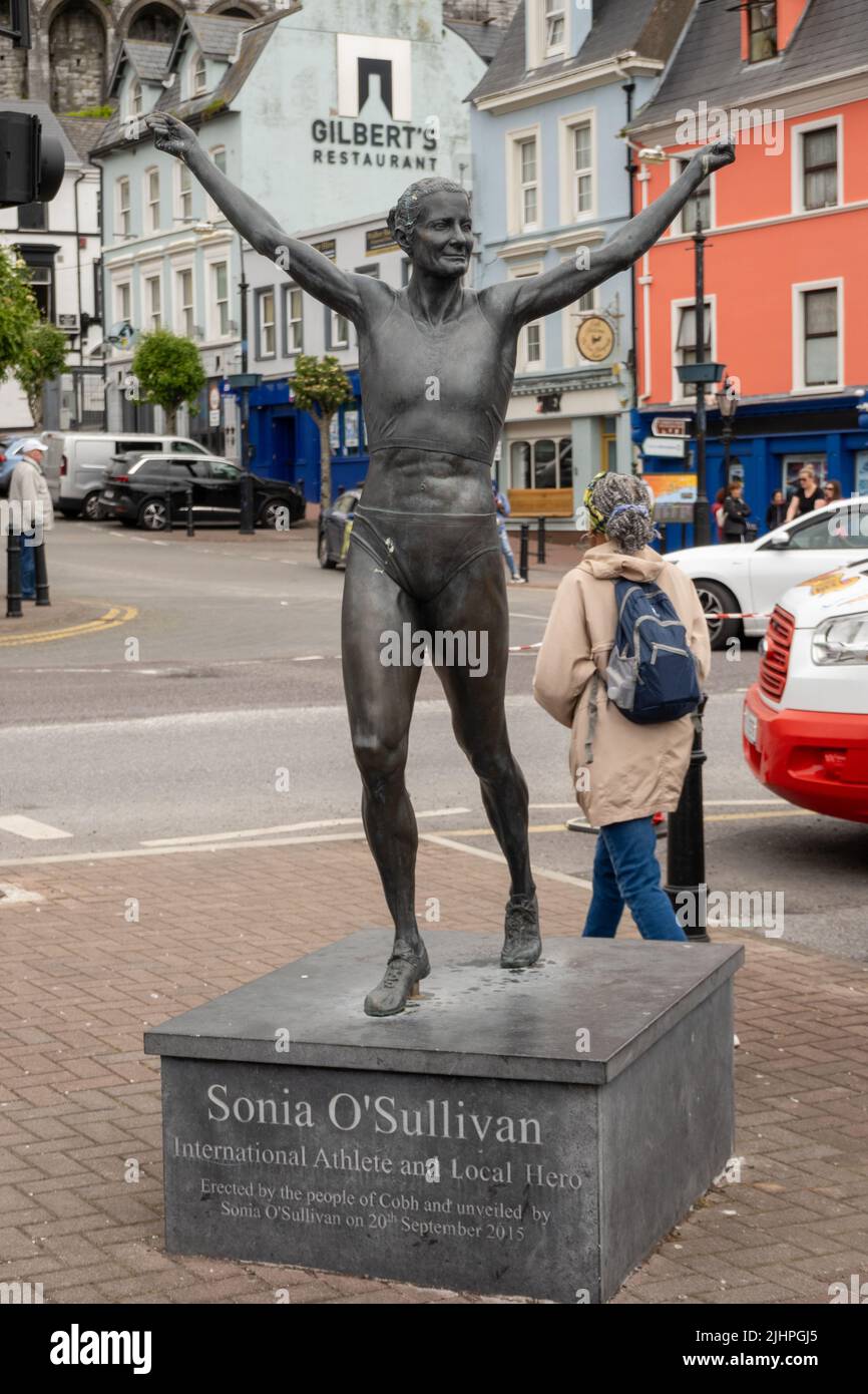 Sonia O'Sullivan statue, Cobh (Queenstown), Ireland Stock Photo