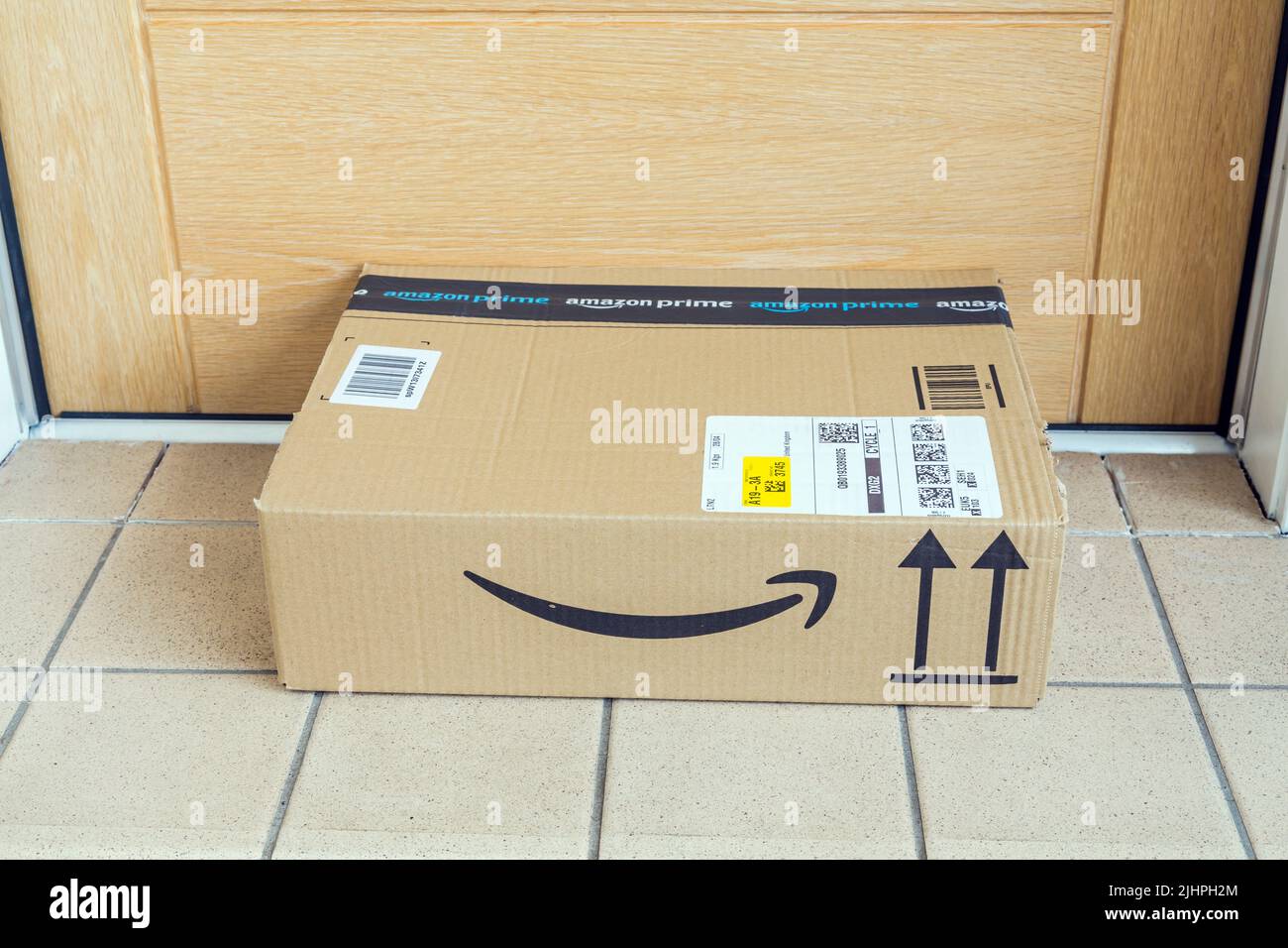 Amazon delivery on a doorstep, UK, Europe Stock Photo