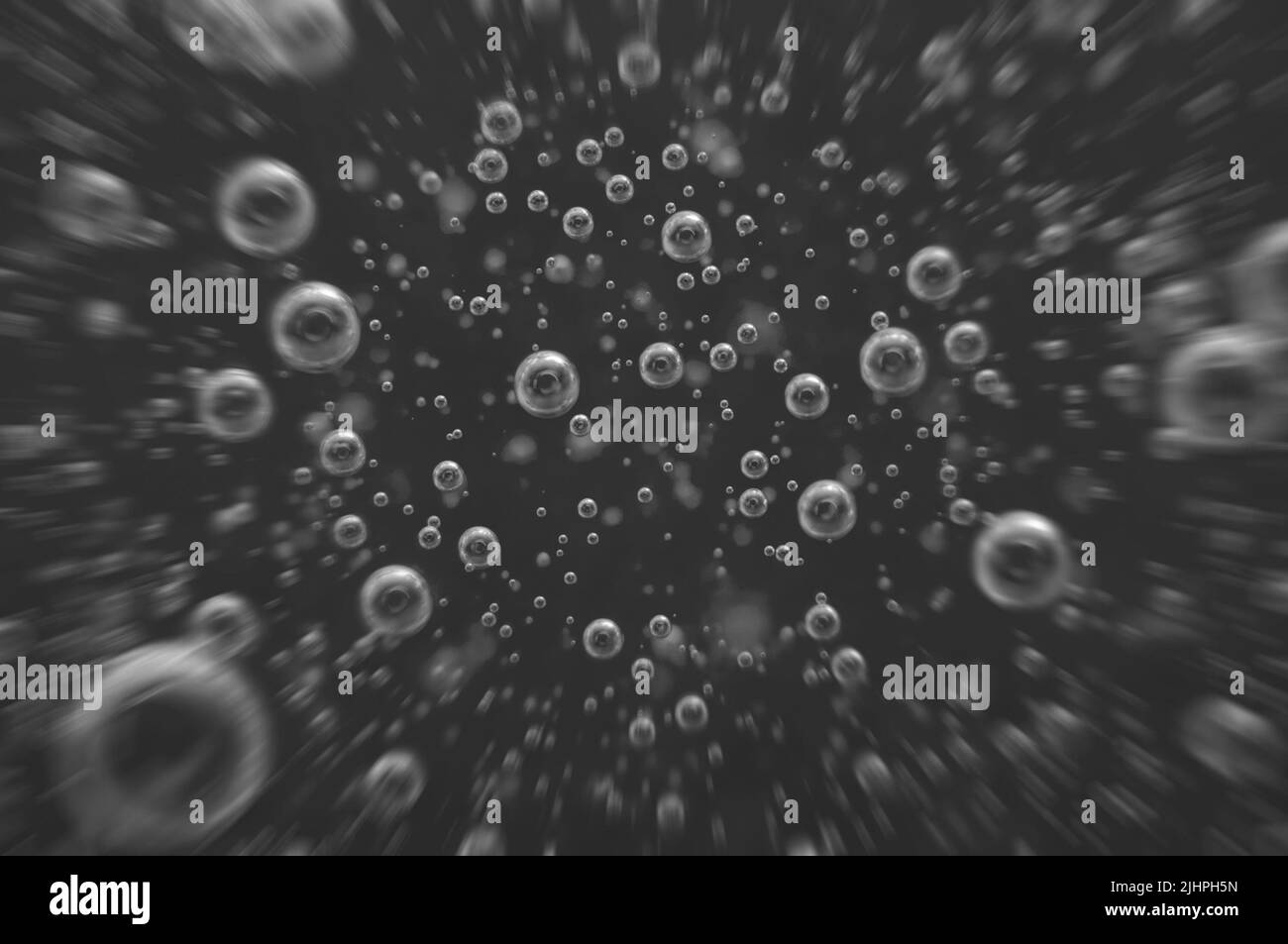 Dark oil with bubbles. Bubbles in liquid. Black and white. Oil concept. Oil business concept and petrol production Stock Photo
