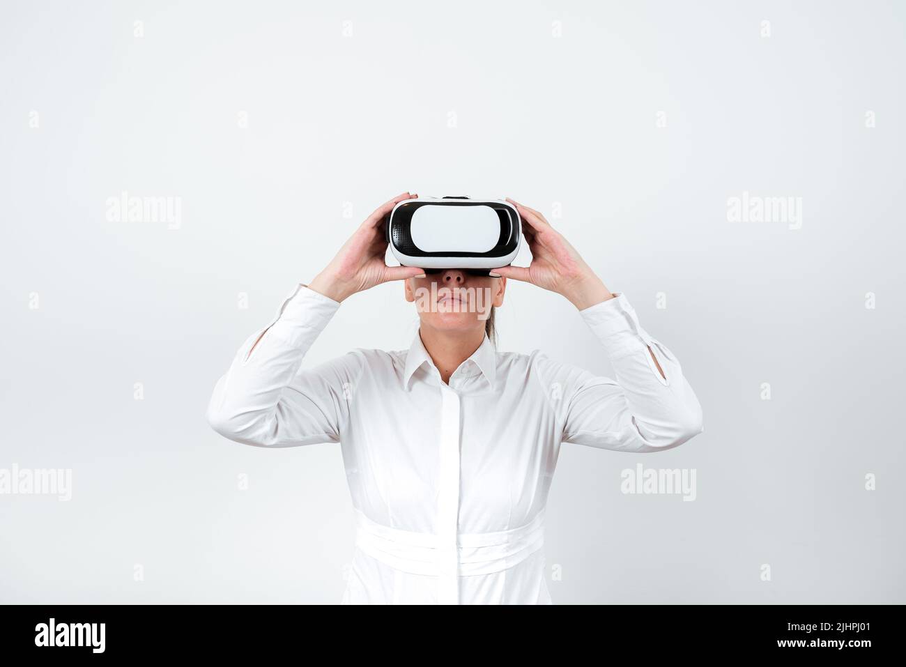 Standing Man Wearing Vr Glasses Presenting Important Messages