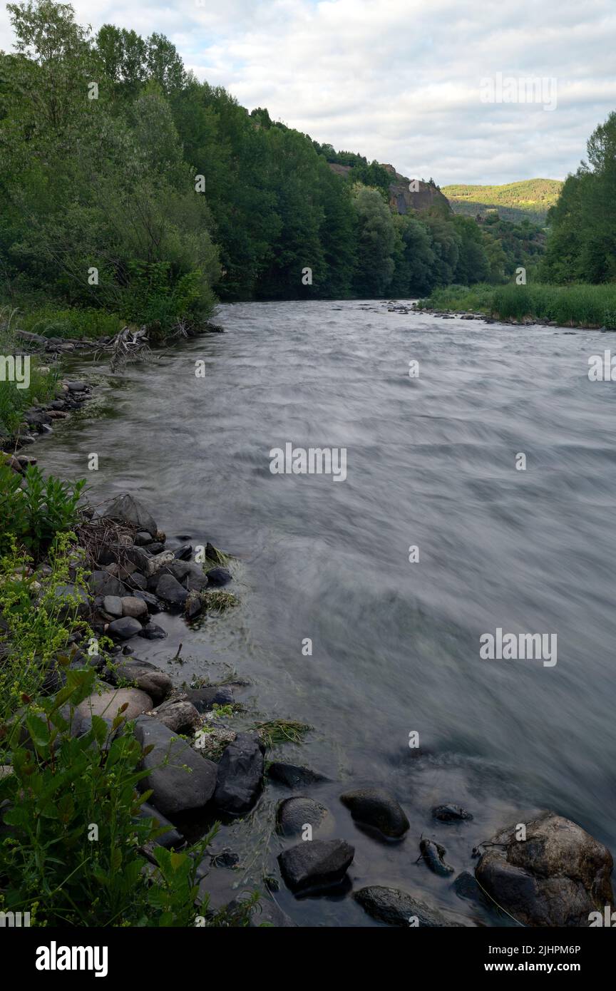 The Allier river in the Haute-Loire department in France in spring Stock Photo