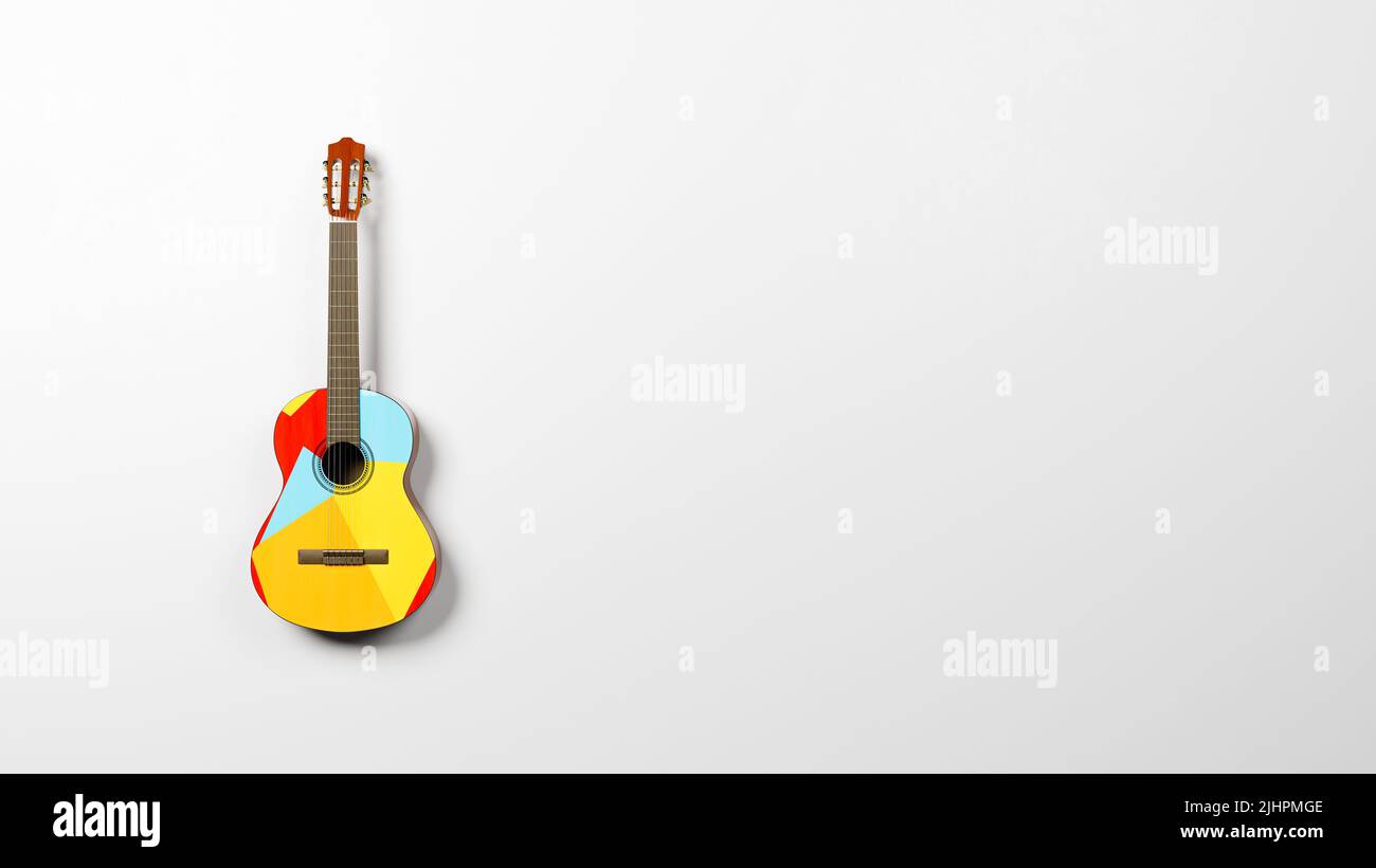 Colorful Variegated Classical Guitar on Light Gray Background Stock Photo