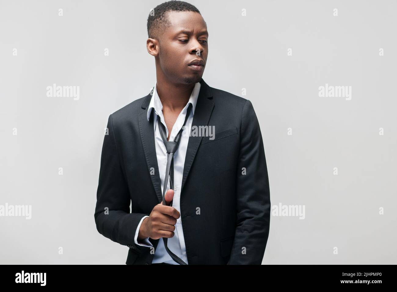 Afroamerican fashion model man in fancy suit Stock Photo