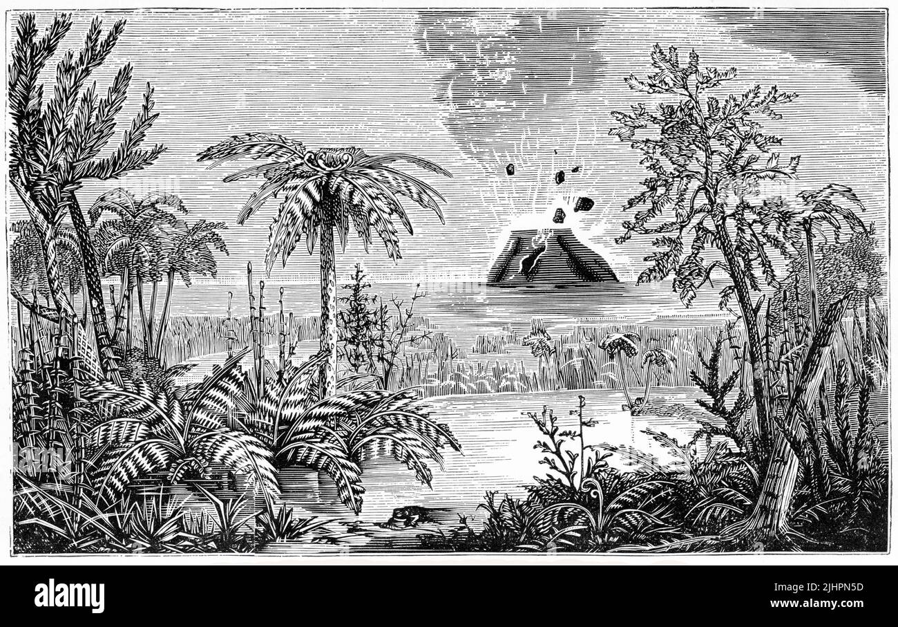 Engraving of a volcanic eruption Stock Photo Alamy