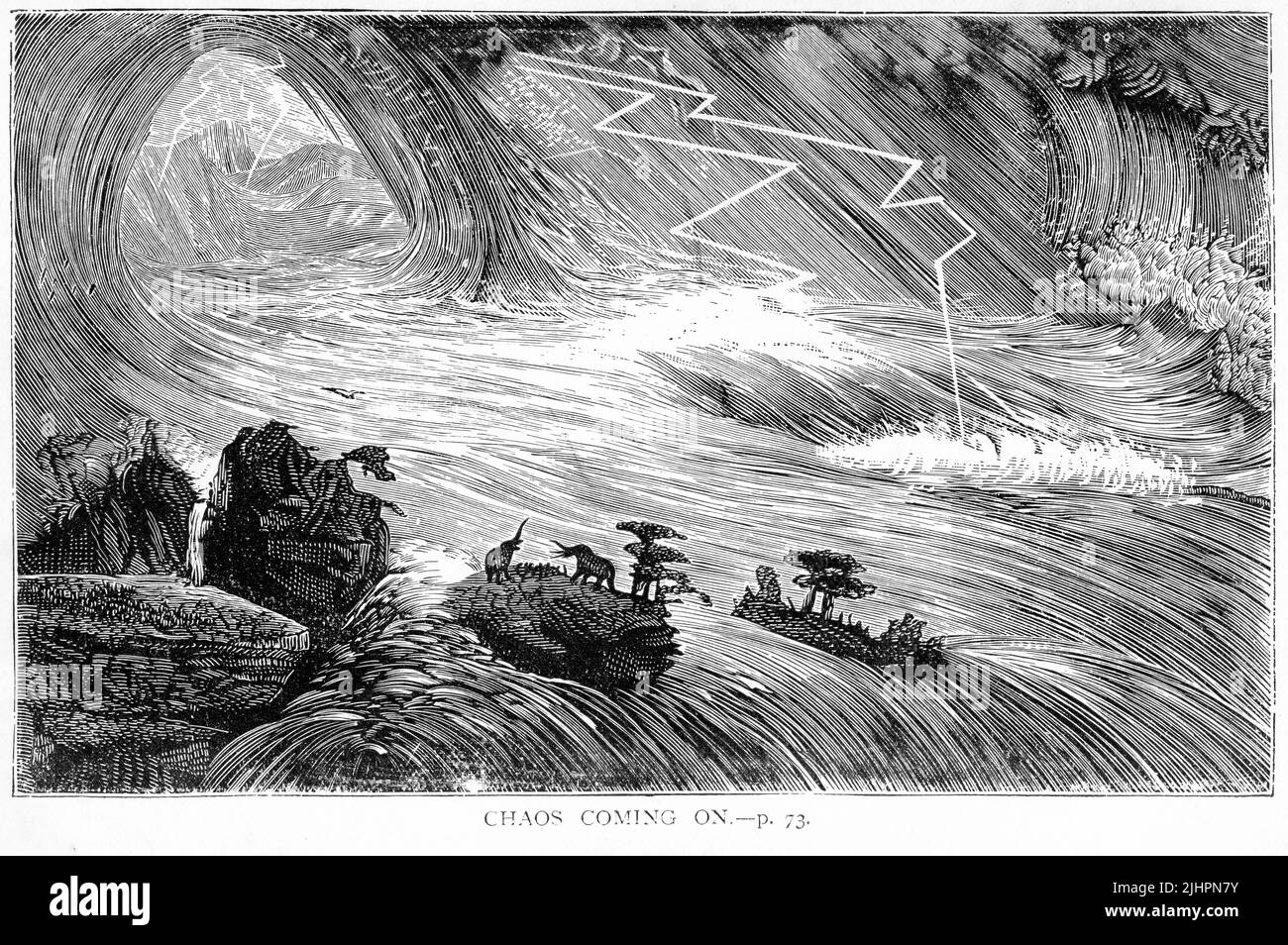 Engraving of the Biblical deluge in the days of Noah Stock Photo