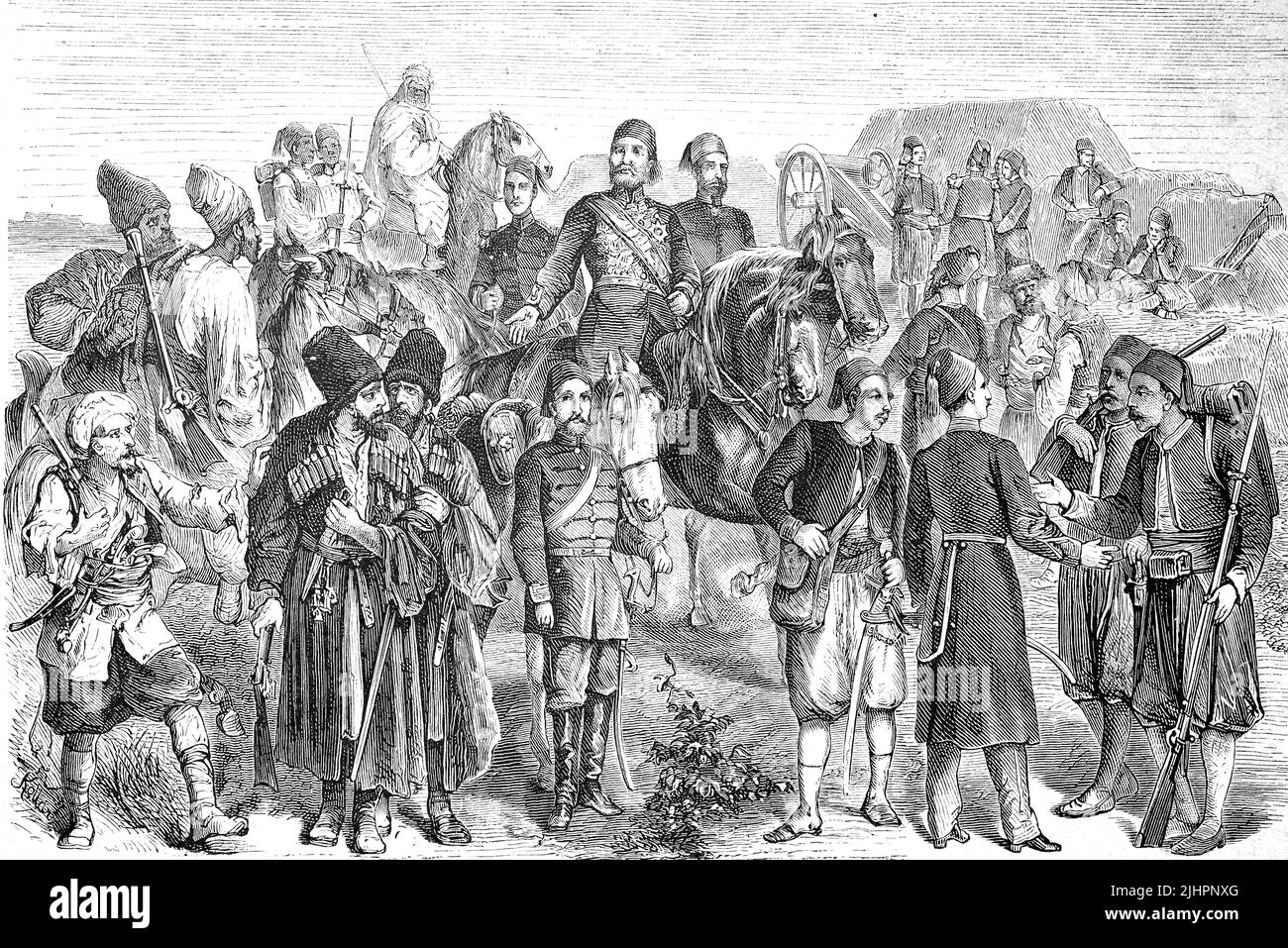 Historische Illustration, die die Uniformen der türkischen Armee im Jahr 1875 zeigt, Türkei  /  Historical illustration showing the uniforms of the turkish army in the year 1875, Turkey, Historisch, digital restaurierte Reproduktion einer Originalvorlage aus dem 19. Jahrhundert, genaues Originaldatum nicht bekannt, Stock Photo