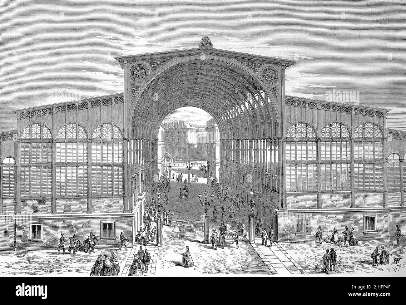 das Gebäude der Markthalle in Berlin, Deutschland  /  the building of the The Market Hall of Berlin, Germany, Historisch, digital restaurierte Reproduktion einer Originalvorlage aus dem 19. Jahrhundert, genaues Originaldatum nicht bekannt, Stock Photo