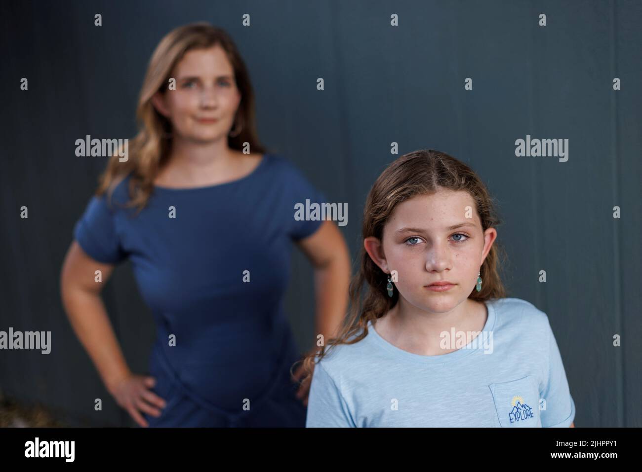 Melissa Bumstead and her daughter Grace pose for a portrait at their home in West Hills, California, U.S., June 22, 2022.    REUTERS/Mike Blake Stock Photo