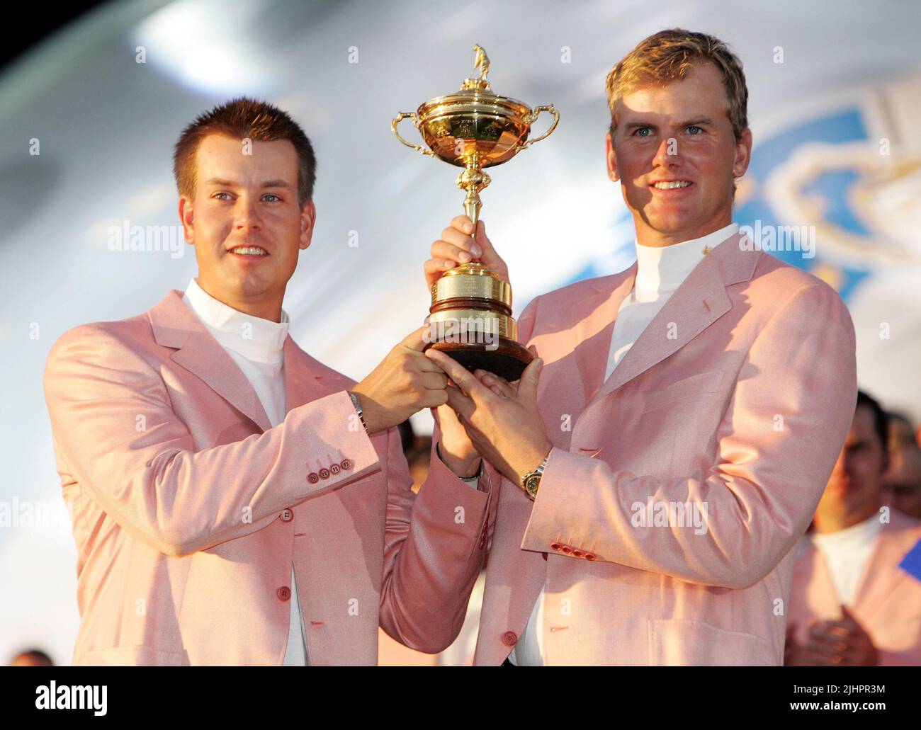 File photo dated 24-09-2006 of Henrik Stenson and Robert Karlsson with the Ryder Cup. Henrik Stenson’s tenure as Europe captain for next year’s Ryder Cup has been “brought to an end with immediate effect”, Ryder Cup Europe has announced. Issue date: Wednesday July 20, 2022. Stock Photo