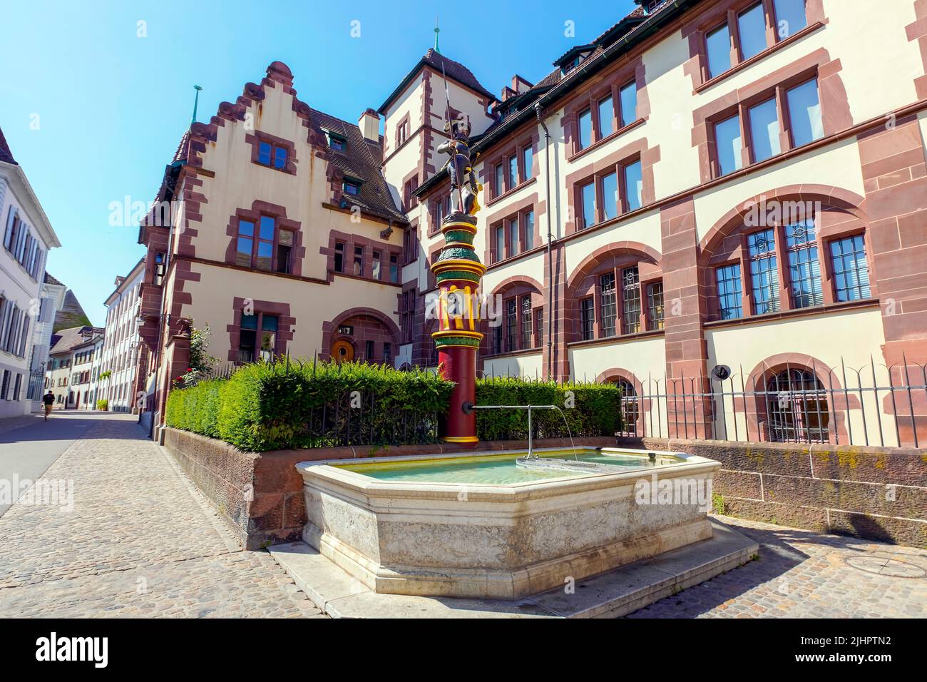 Seabird fountain (Sevogel Brunne) in front of State Archives of Basel-Stadt. Basel old town, Switzerland. Stock Photo