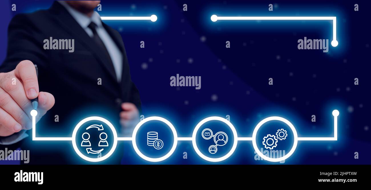 Businessman With A Pen Pointing On Glowing Digital Symbols In Row With ...