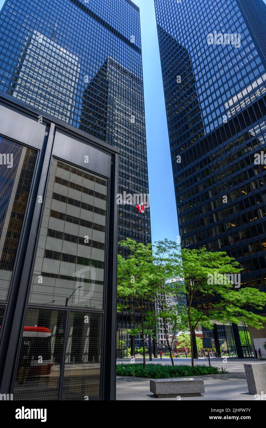 The Toronto Dominion Centre (TD) buildings with neighbouring skyscrapers reflected in the glass facades in financial district Toronto, Canada. Stock Photo