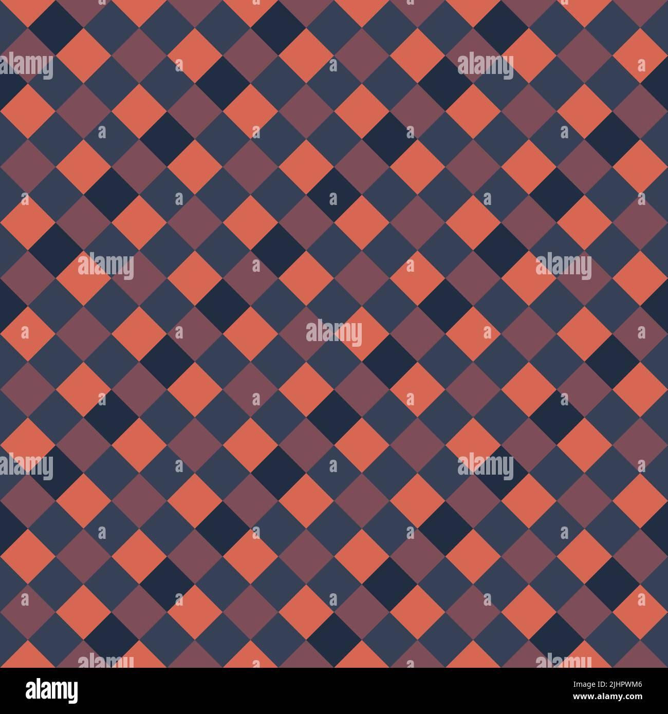 Orange Raven Black Seamless Diagonal French Checkered Pattern. Inclined