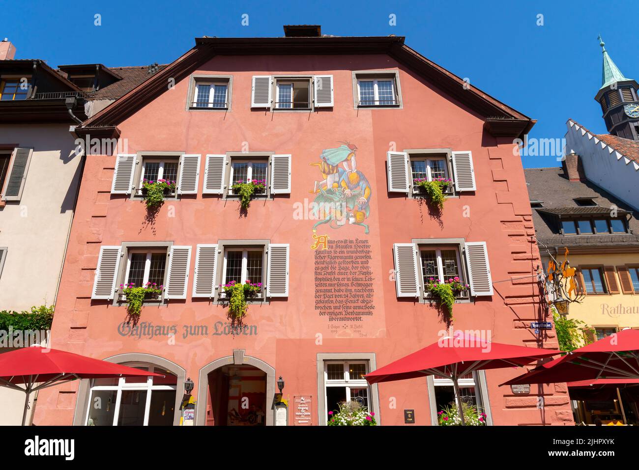 Dr Faust Haus, Lowe Hotel. Faust town Staufen, Staufen im Breisgau, southern Black Forest, Baden-Wuerttemberg. Germany. 'In 1539 Doctor Faustus was in Stock Photo