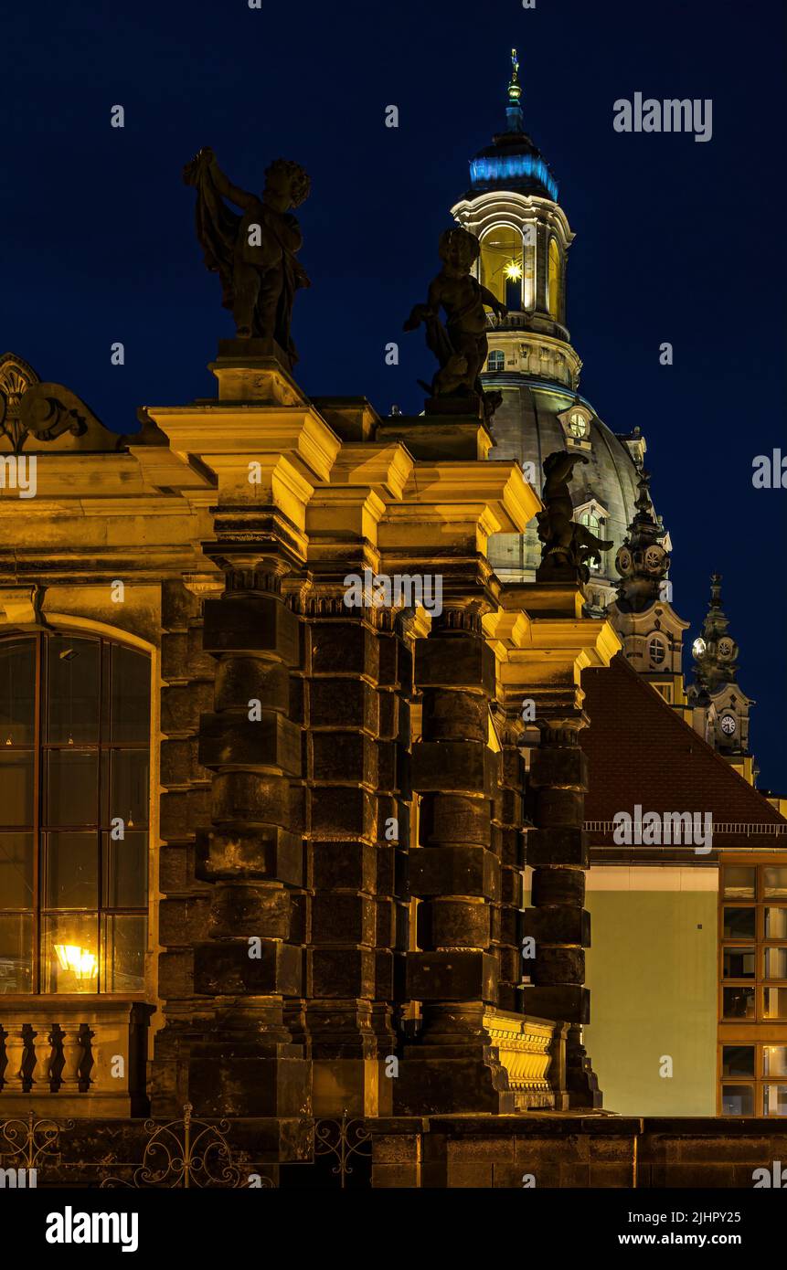 Night view of world famous Dresden Frauenkirche at Christmas time, Dresden, Saxony, Germany. Stock Photo