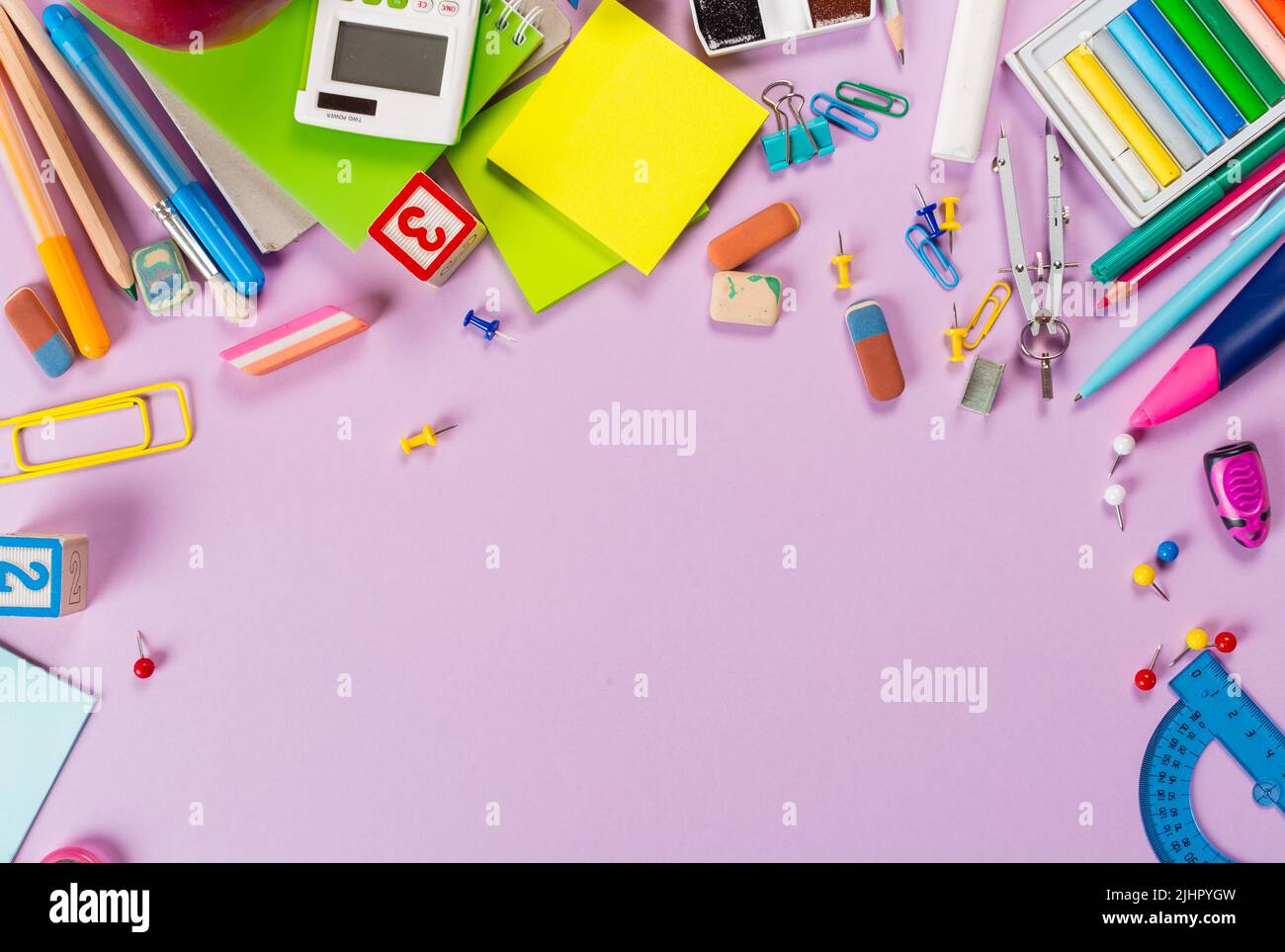School and office supplies. Top view Stock Photo Alamy