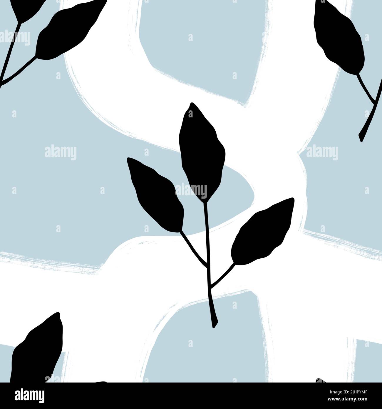 Seamless pattern with doodle black leaves on white background Stock ...