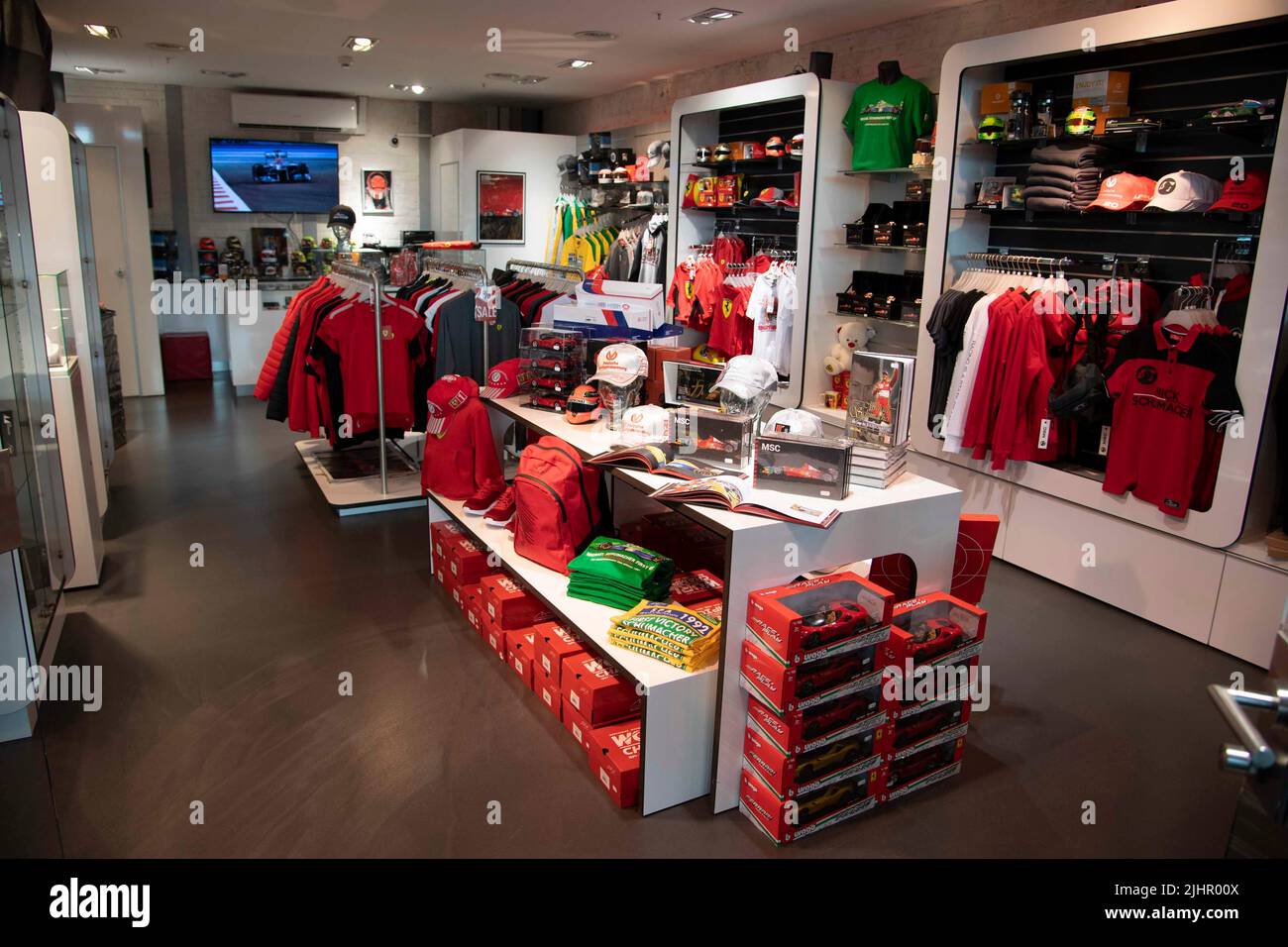 Cologne, Deutschland. 20th July, 2022. View of the official Michael  Schumacher fan shop in Motorworld, feature, marginal motif, fan article,  presentation of the State Prize of the State of North Rhine-Westphalia in