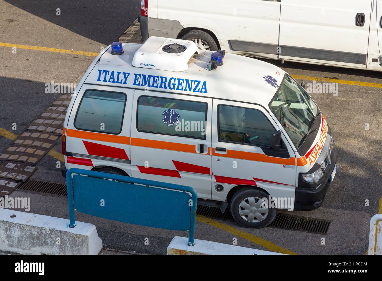 Italian Ambulance parked in the Port of Naples, Italy, Europe Stock Photo