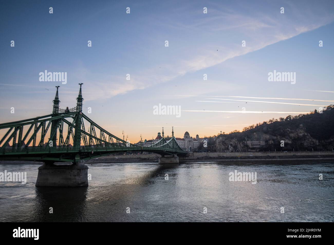 Budapest: Liberty Bridge and Gellert Hill, Hungary Stock Photo